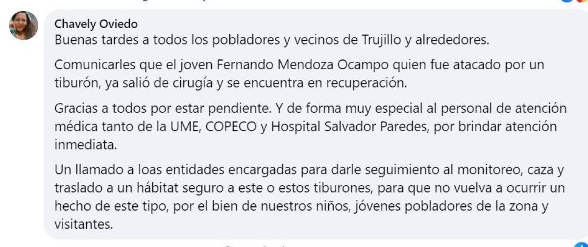 ¿Cuál es el estado de salud de joven que sufrió ataque de tiburón en Puerto Castilla?