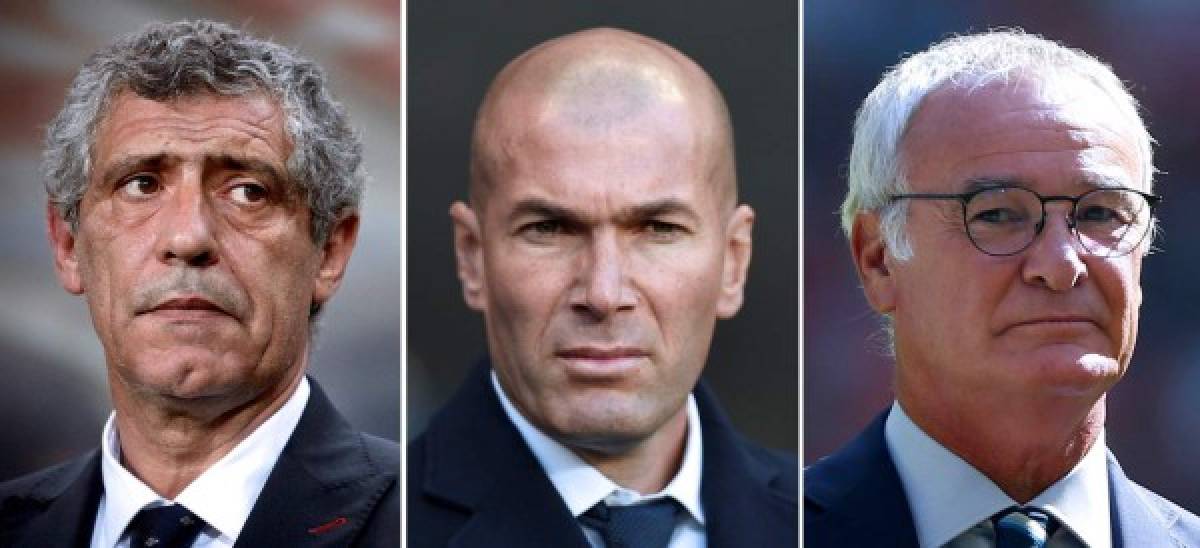 Zinédine Zidane, Fernando Santos and Claudio Ranieri, compiten en la categoría mejor entrenador. Foto AFP.