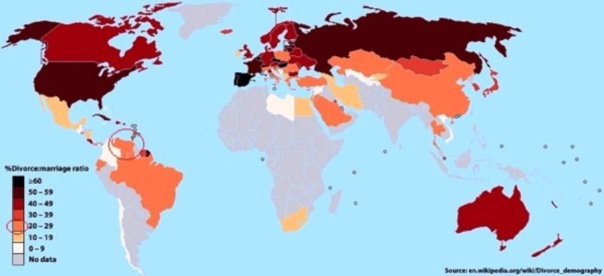 Países donde se presenta la mayor tasa de divorcios