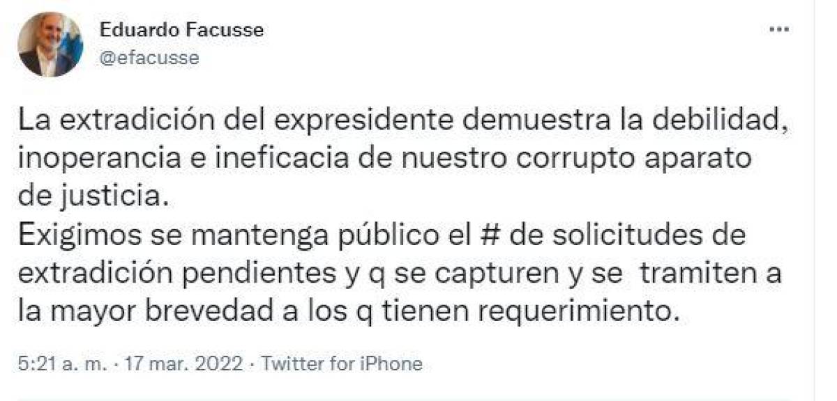 Eduardo Facussé: “La extradición demuestra la debilidad de nuestro corrupto aparato de justicia”