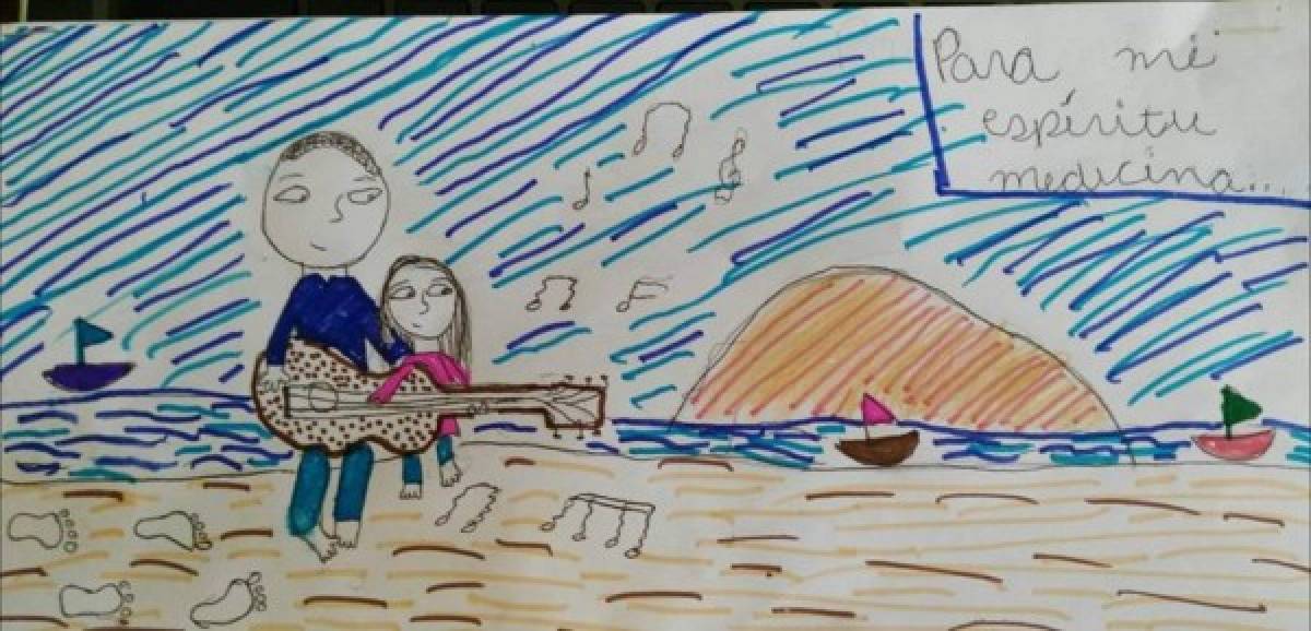 El dibujo que Marianela dibujó a su padre donde aparece él junto a la pequeña y la leyenda: 'Para mi espíritu medicina'.