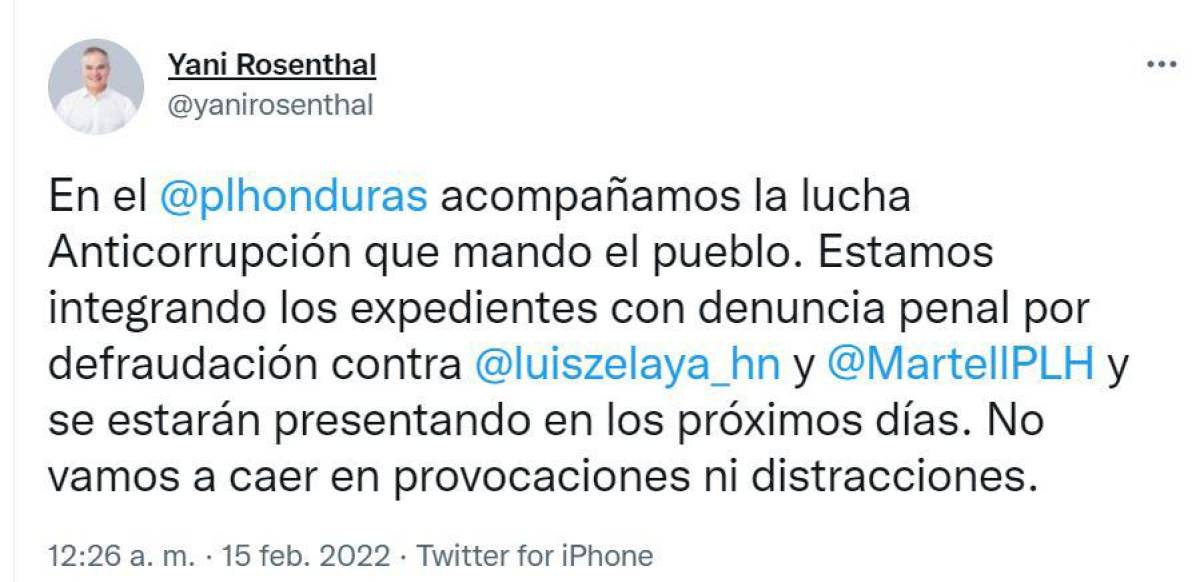 La publicación de Yani Rosenthal.