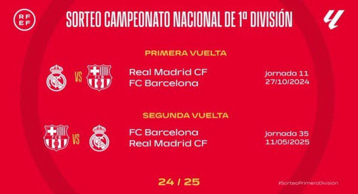 Estas son las fechas que quedaron para los Clásicos, el primero se juega en el Bernabéu el 27 de octubre.