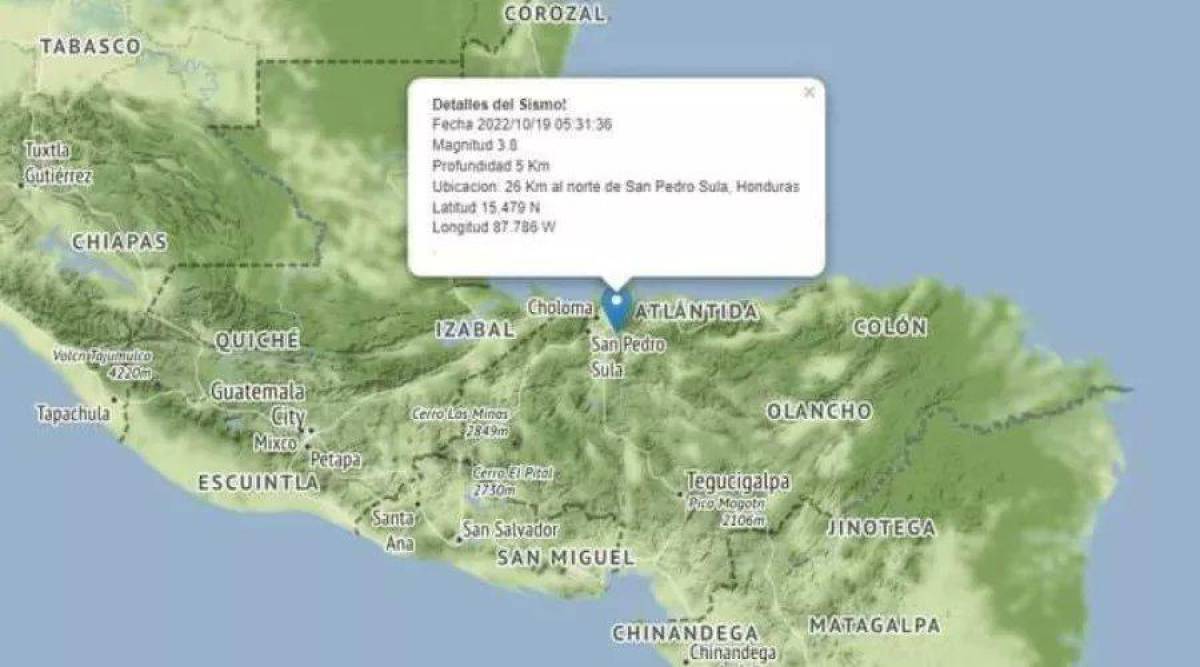 Un temblor de 3.6 se registró en San Pedro Sula este miércoles