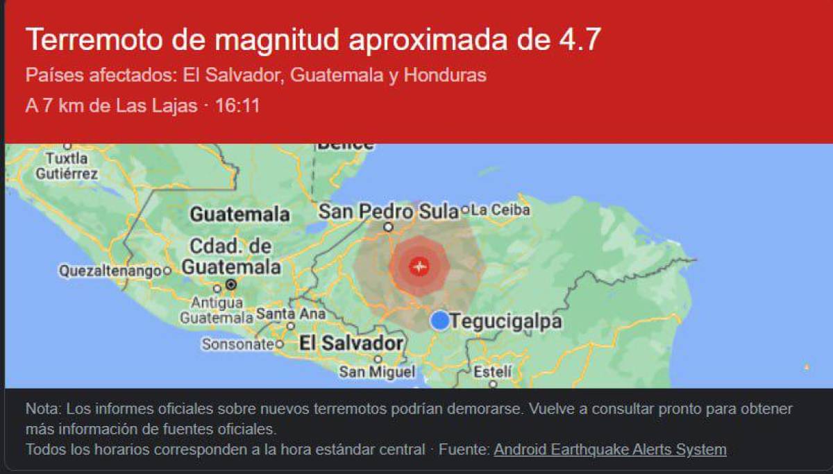 Sismo de 4.7 grados estremece algunas zonas de Honduras