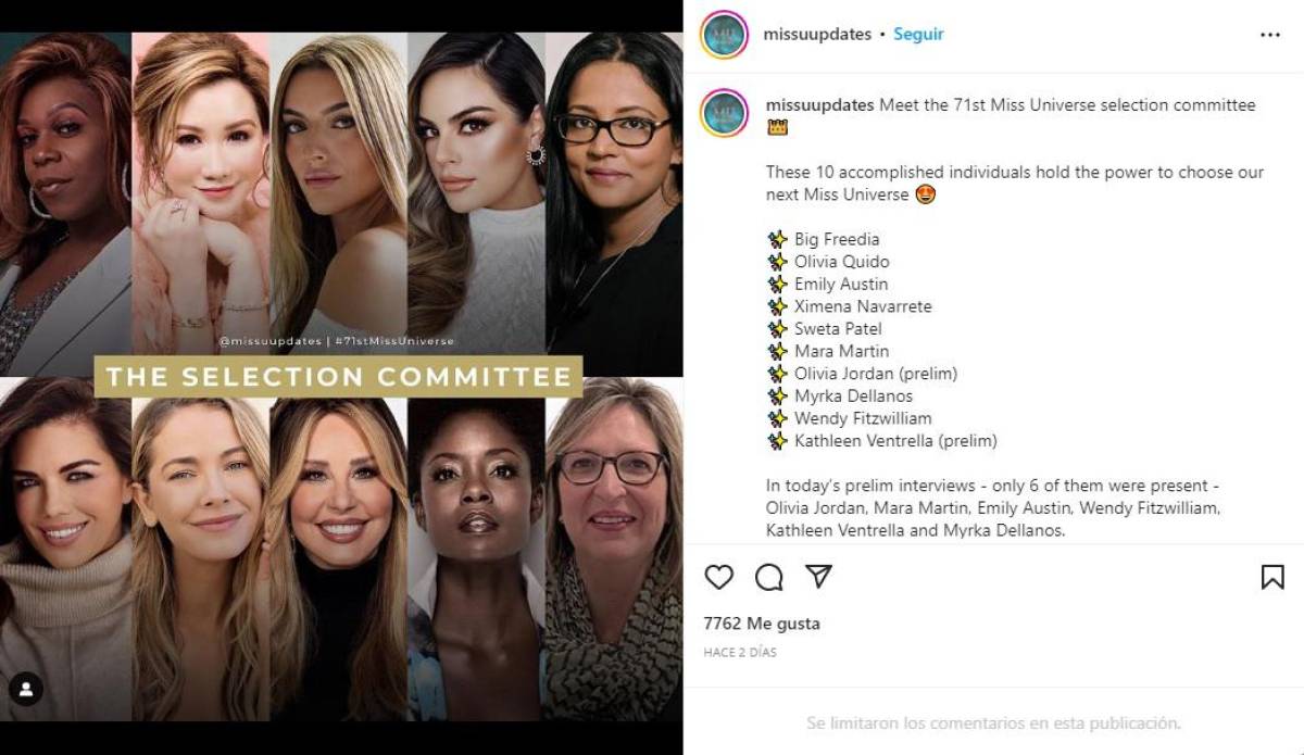 La organización de Miss Universo tiene un comité compuesto por actrices, empresarias y reinas de belleza.