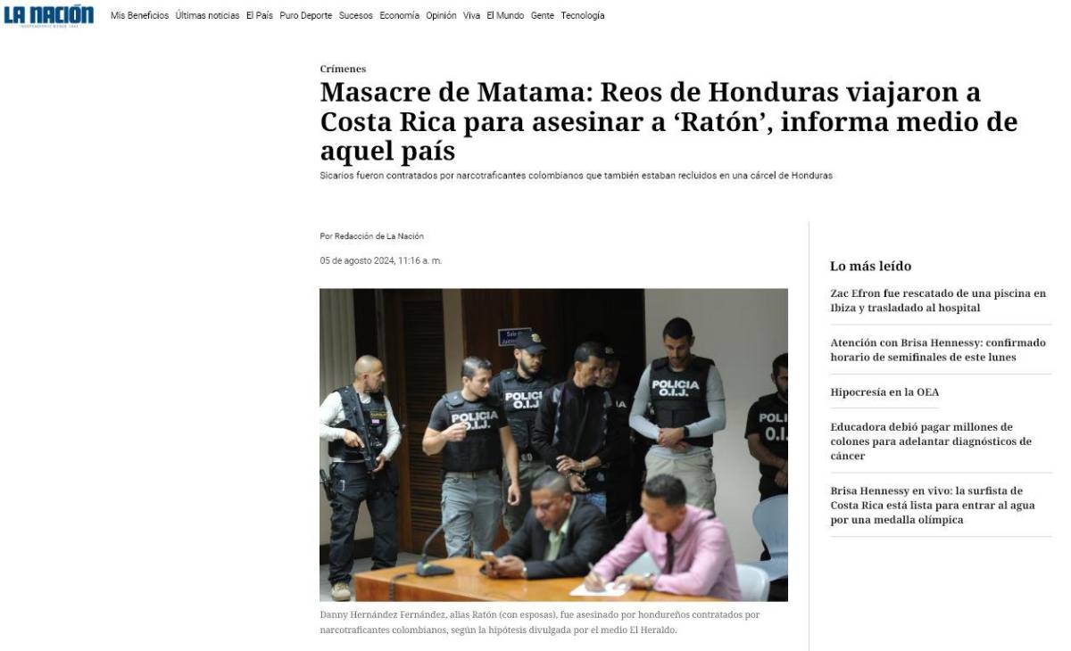 La Nación de Costa Rica realizó una nota periodística basada en la información revelada por EL HERALDO Plus.