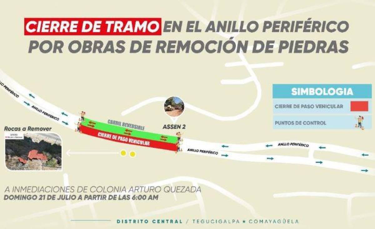 Cerrarán tramo del anillo periférico este domingo para remover rocas