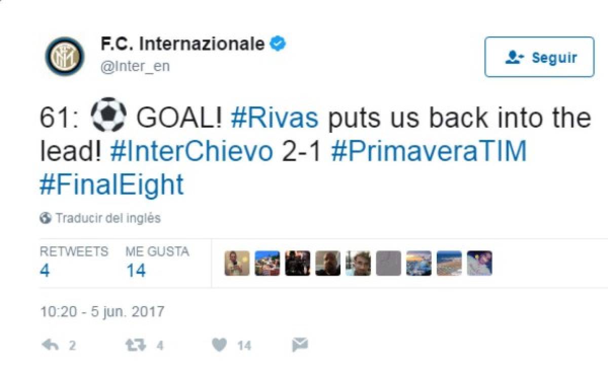 Rigoberto Rivas le da el triunfo al Inter juvenil y lo pone en la semifinal de la Copa Primavera