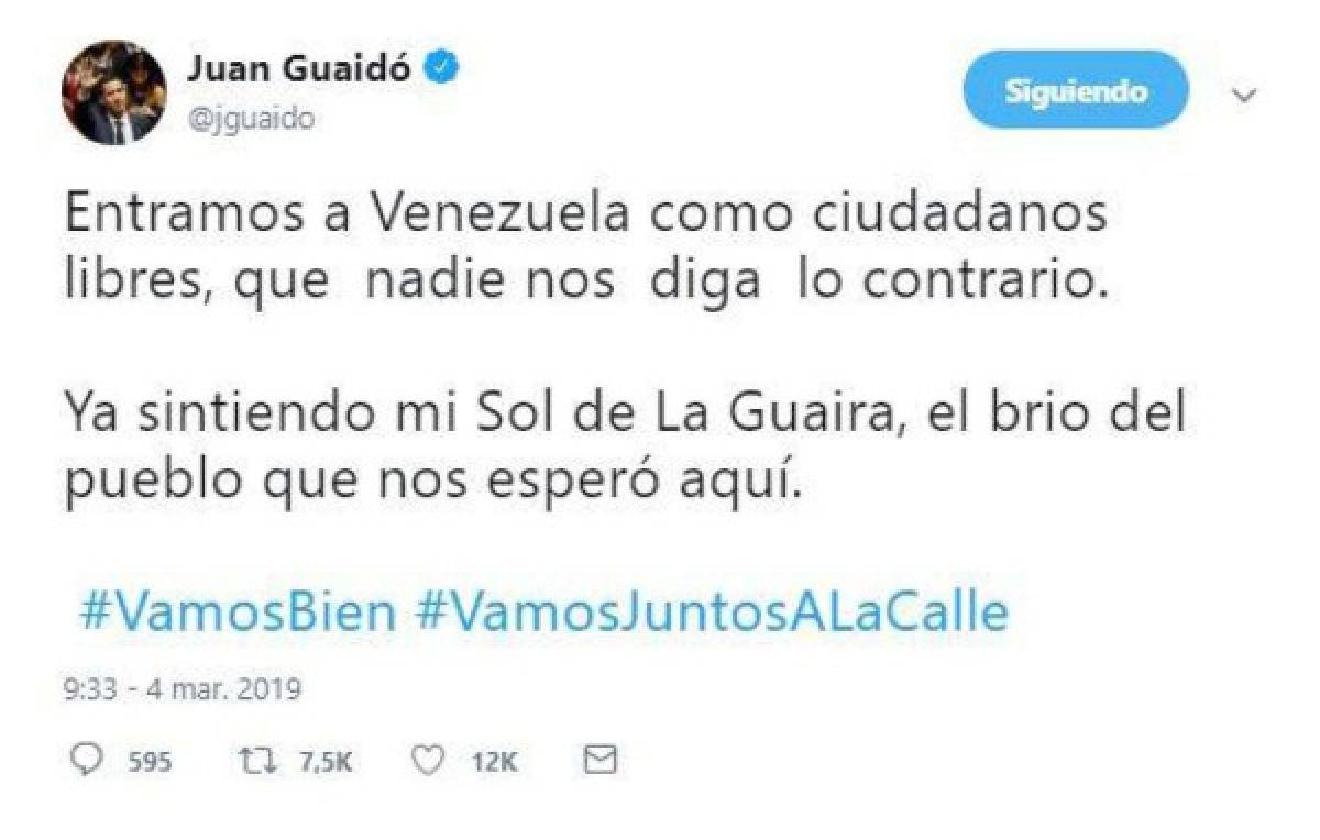 Juan Guaidó regresa a Venezuela pese a amenazas de Nicolás Maduro