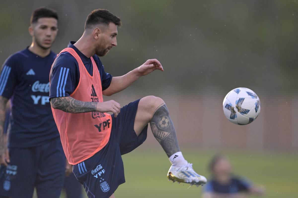 Messi durante el entrenamiento.