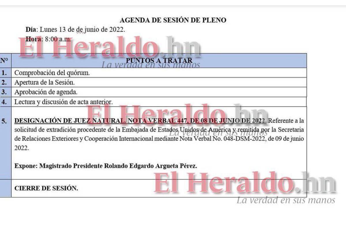 Corte Suprema de Justicia designará el lunes al juez que conocerá una nueva solicitud de extradición