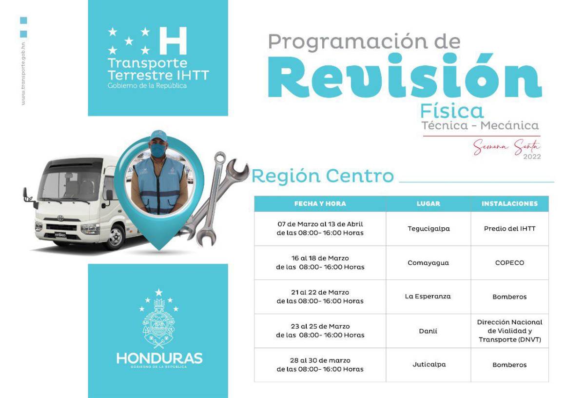 Gobierno programa fechas para revisión mecánica a transporte previo a Semana Santa