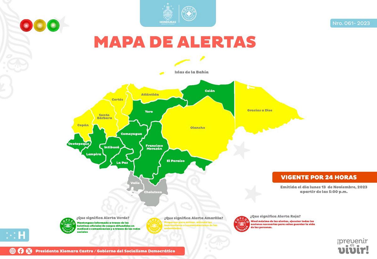 Elevan siete departamentos a alerta amarilla por constantes lluvias