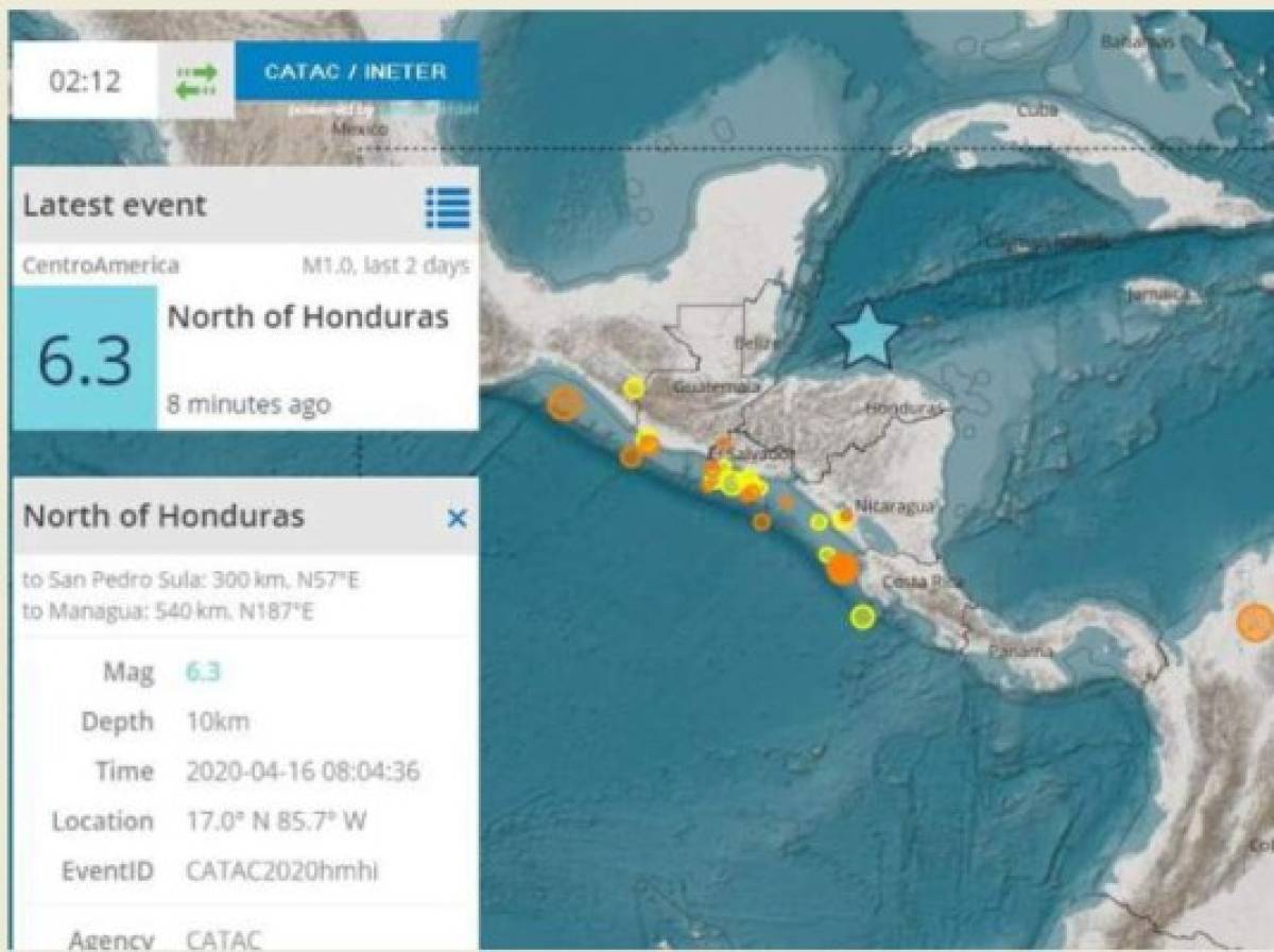 Sismo de 6.3 grados sacude las costas de Honduras, sin víctimas o daños