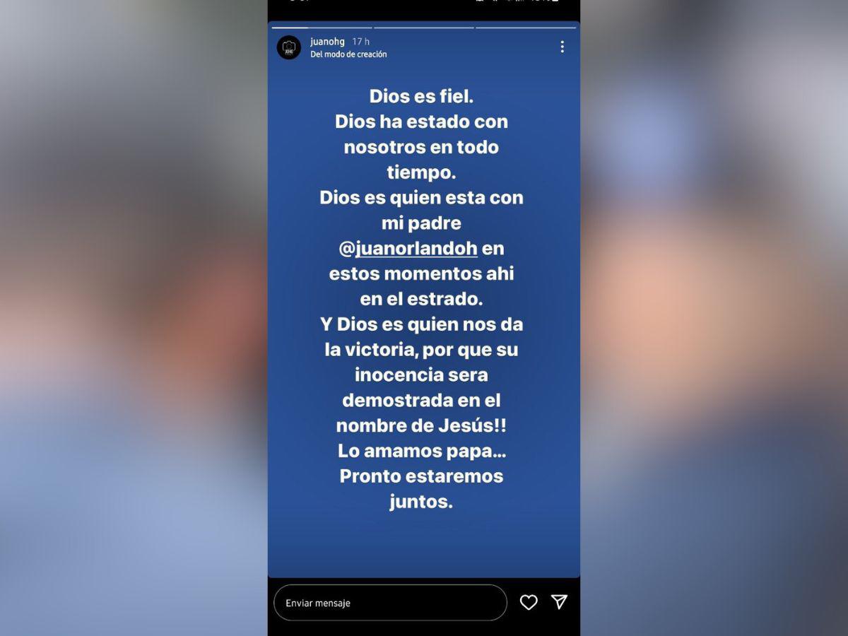 $!Mensaje que compartió el hijo del exmandatario en sus historias de Instagram.