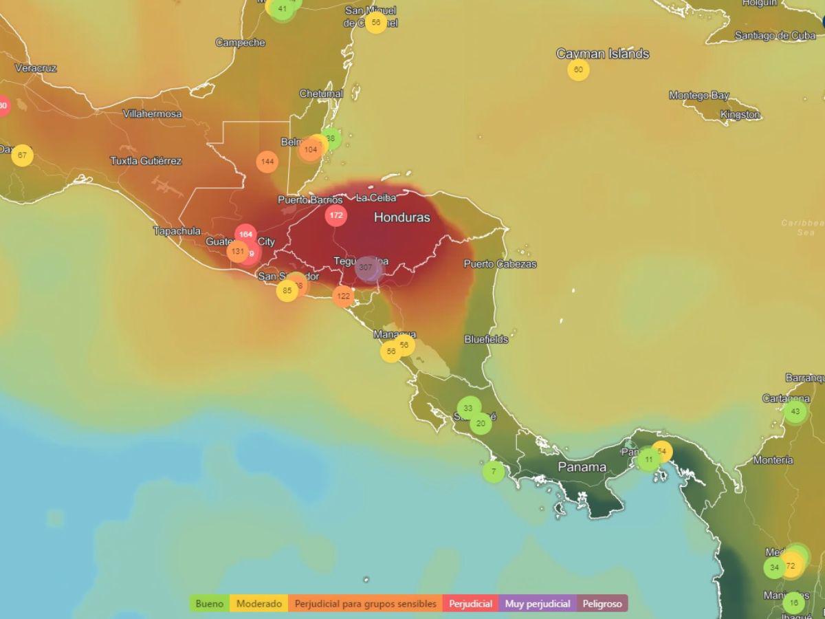 En el monitoreo en tiempo real que realiza IQAir, se observa que la capital hasta las tres de la tarde tenía una calidad “muy perjudicial” de aire a diferencia de San José Costa Rica donde está el mejor ICA de Centroamérica.