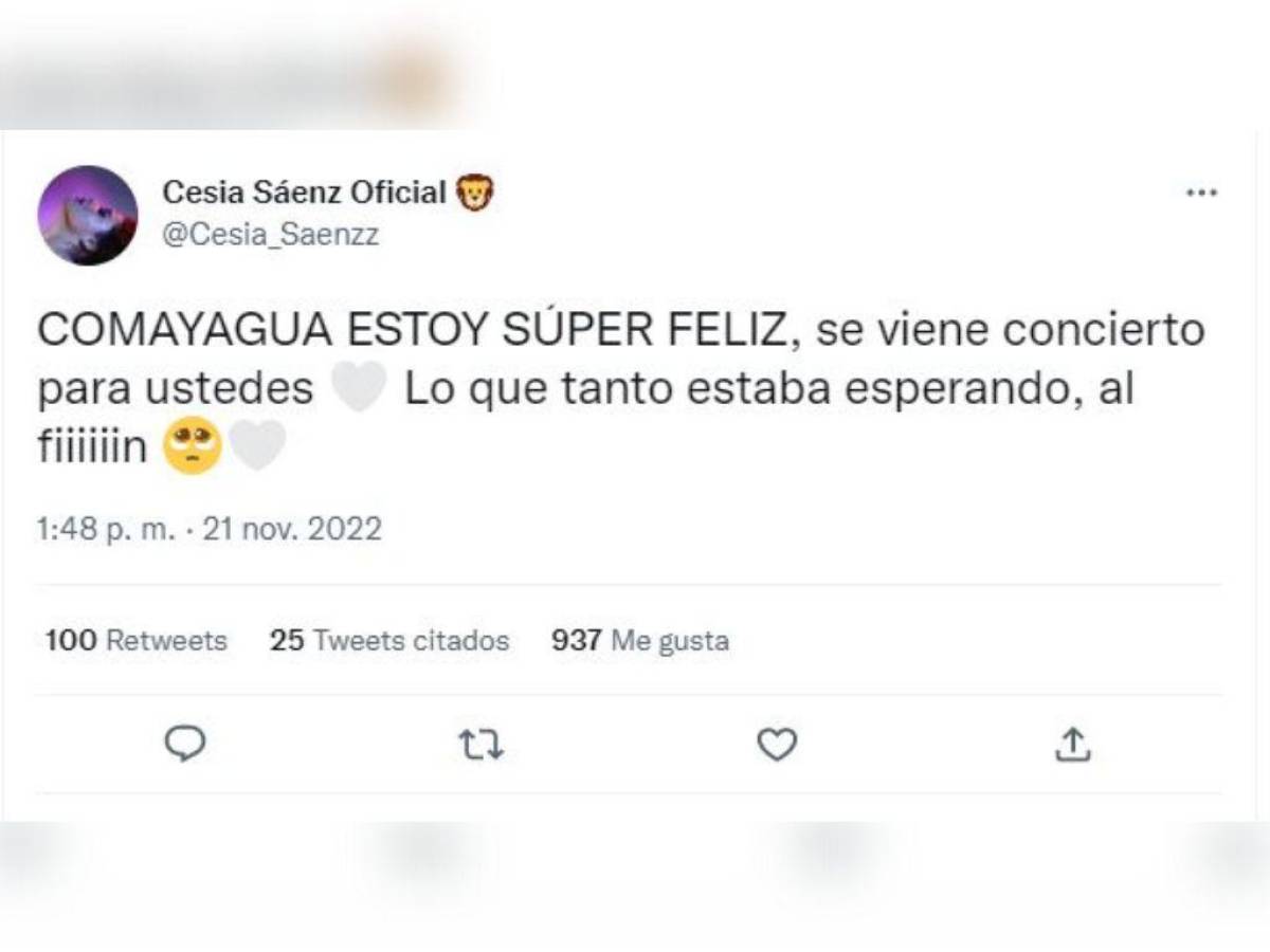 Este fue el tweet que compartió la cantante para darle la noticia de su concierto a sus fanáticos.