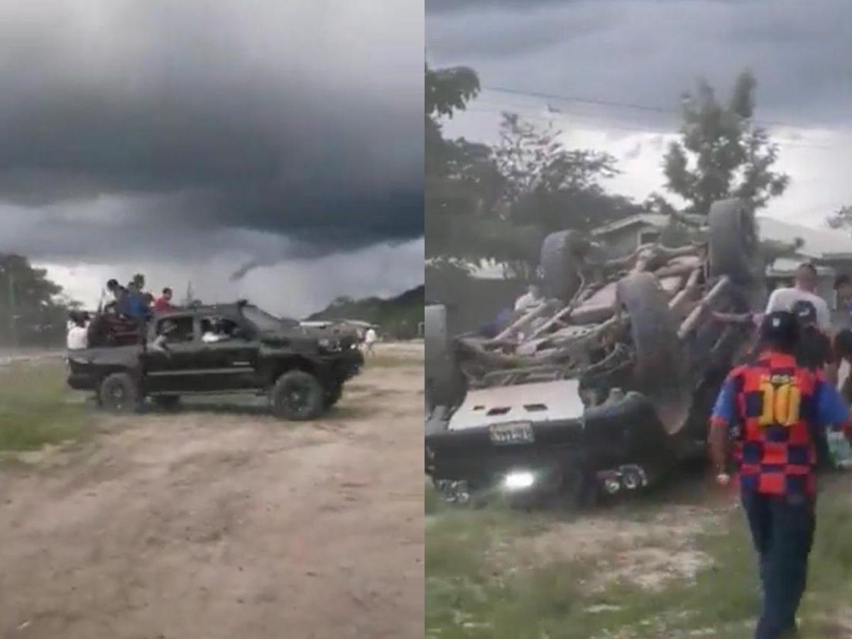 Captan en video el volcamiento de un vehículo repleto de personas en La Paz: “Se mataron”