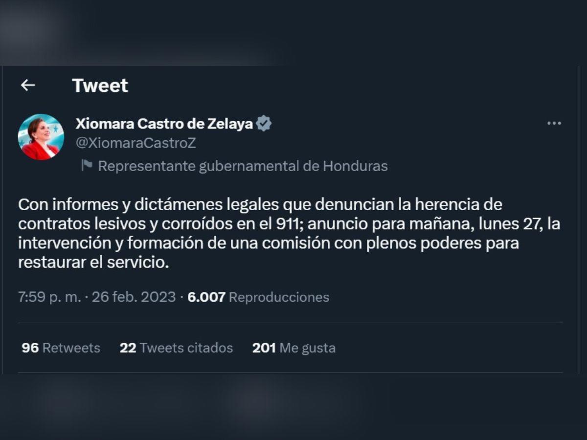 Presidenta Xiomara Castro anuncia intervención del 911