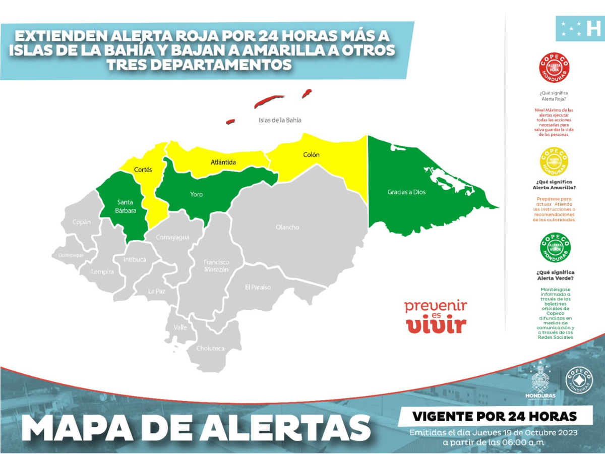 Mapa de los departamentos que se encuentran en alerta tras las lluvias.