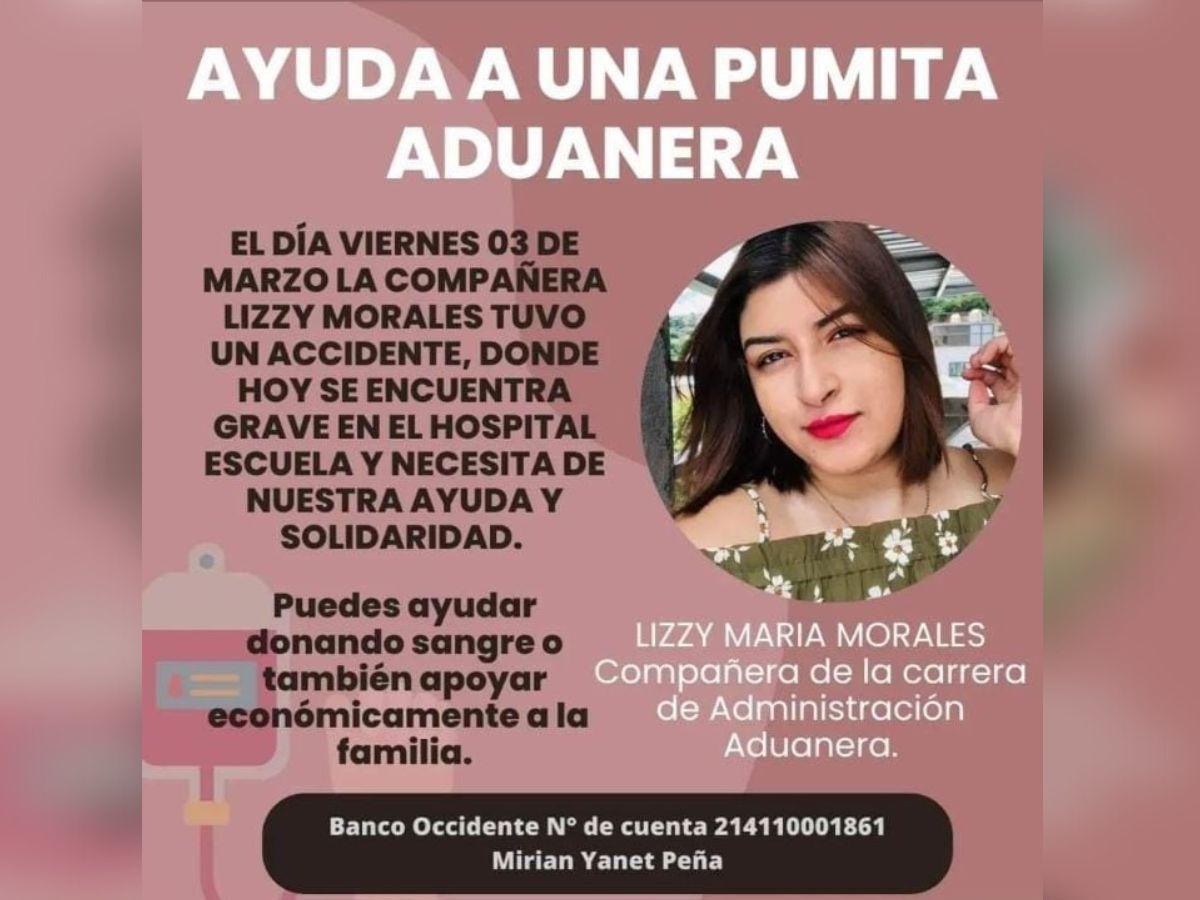 La joven de 24 años se encuentra en estado crítico en el Hospital Escuela.