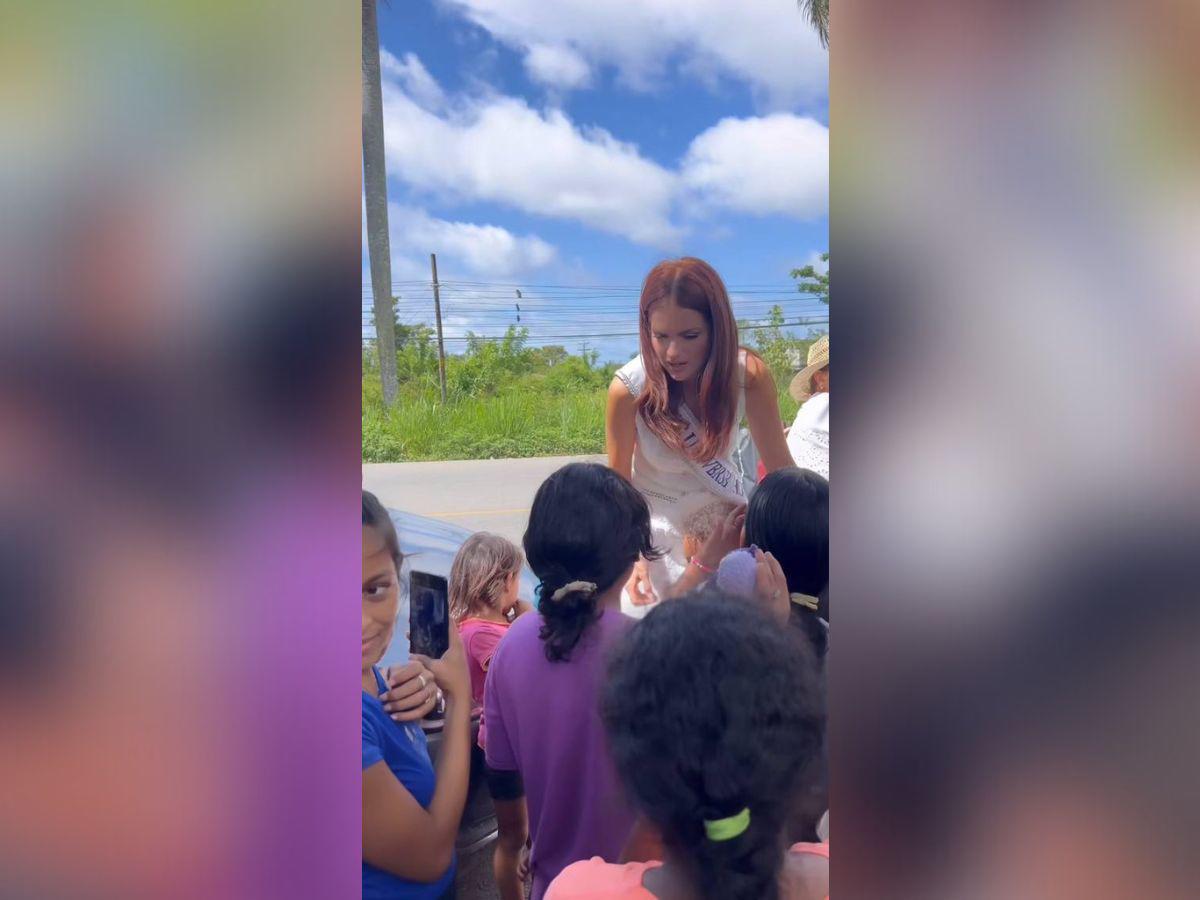 Stephanie Cam, Miss Honduras 2024, sorprende a niños con regalos y comida