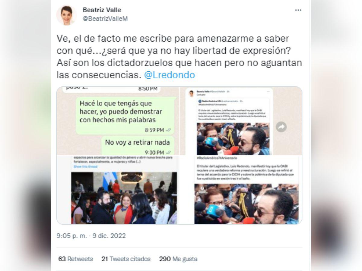 Beatriz Valle denuncia amenazas de Luis Redondo y expone algunos de sus mensajes