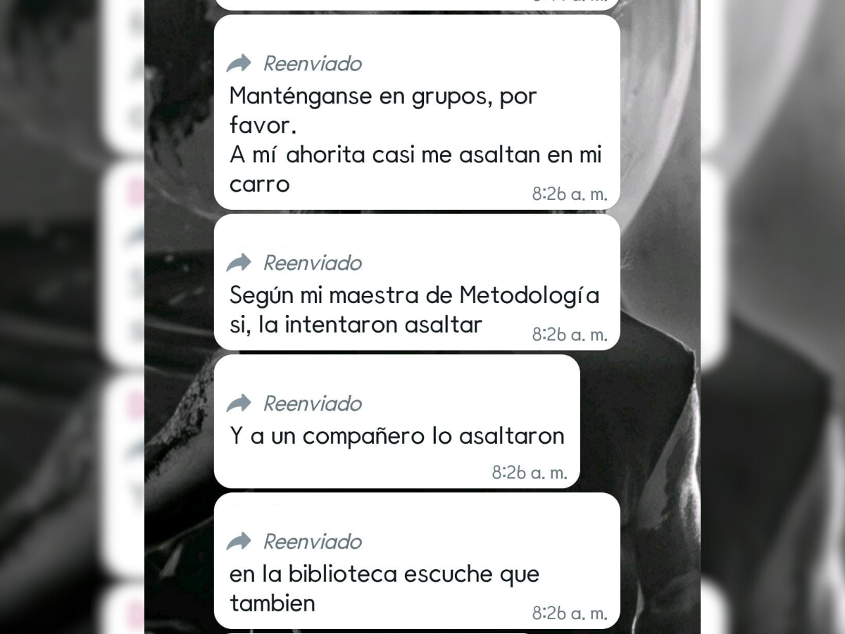 Captura de pantalla circula en redes sociales donde reportan asaltos en la UNAH.