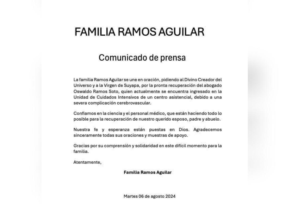 Comunicado de la familia de Oswaldo Ramos Soto