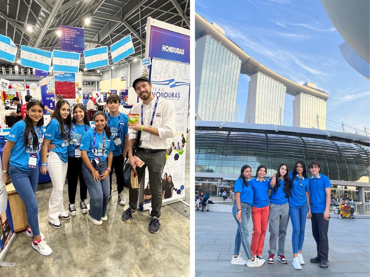 María José Rojas, Miguel Girón, Gimena Borjas, Siena Callizo y Vivian Molinero fueron los cinco jóvenes que representaron a Honduras en robótica en la competencia Firts Global Challenge 2023 que se llevó a cabo en Singapur.