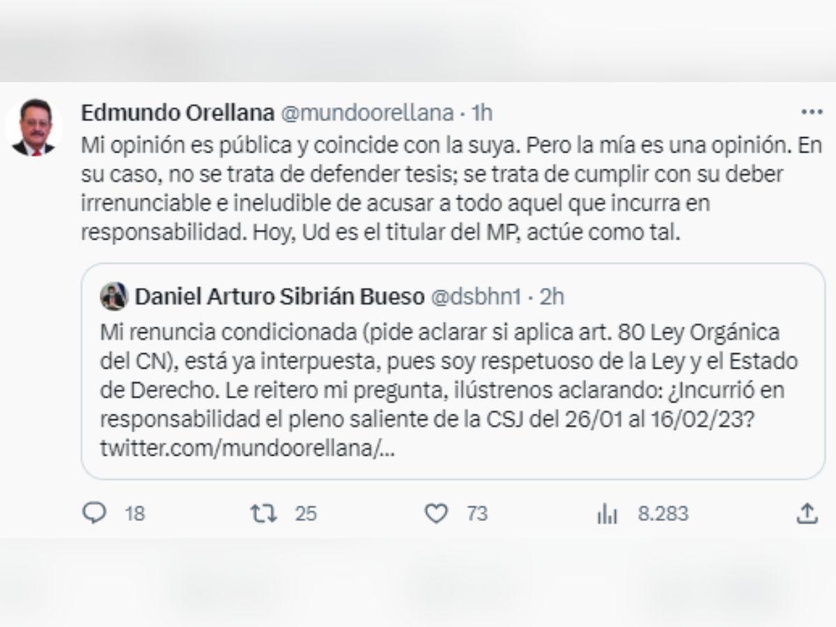 Edmundo Orellana insta a Daniel Sibrián a proceder contra Óscar Chinchilla por ‘abandonar’ su cargo