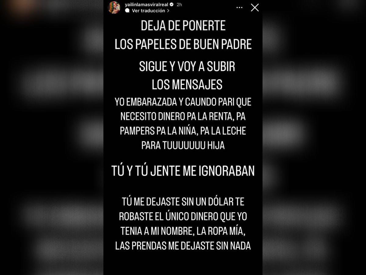 Mensaje que publicó Yailin en su cuenta de Instagram.