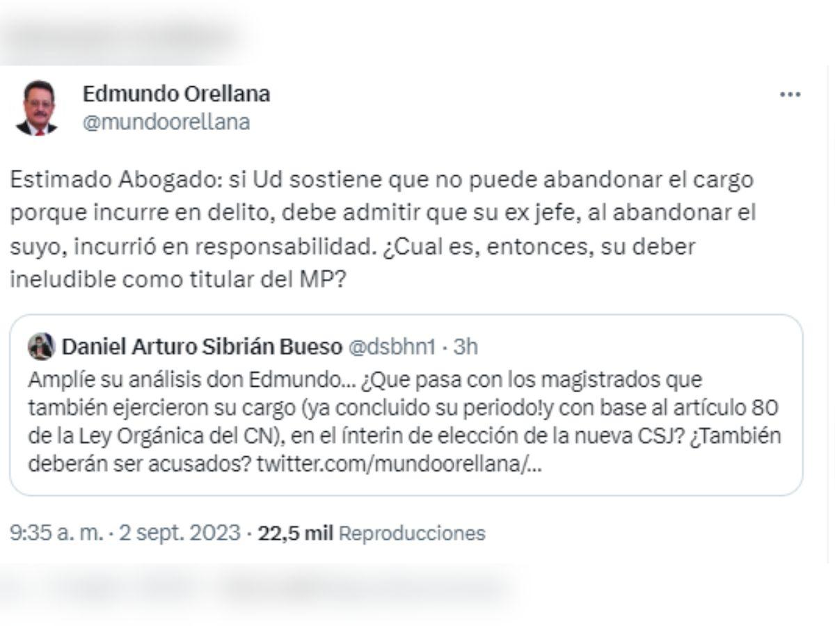 Edmundo Orellana insta a Daniel Sibrián a proceder contra Óscar Chinchilla por ‘abandonar’ su cargo