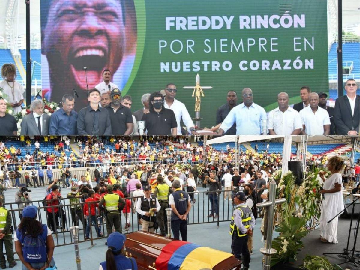 Una multitud despide al exfutbolista colombiano Freddy Rincón en estadio de Cali