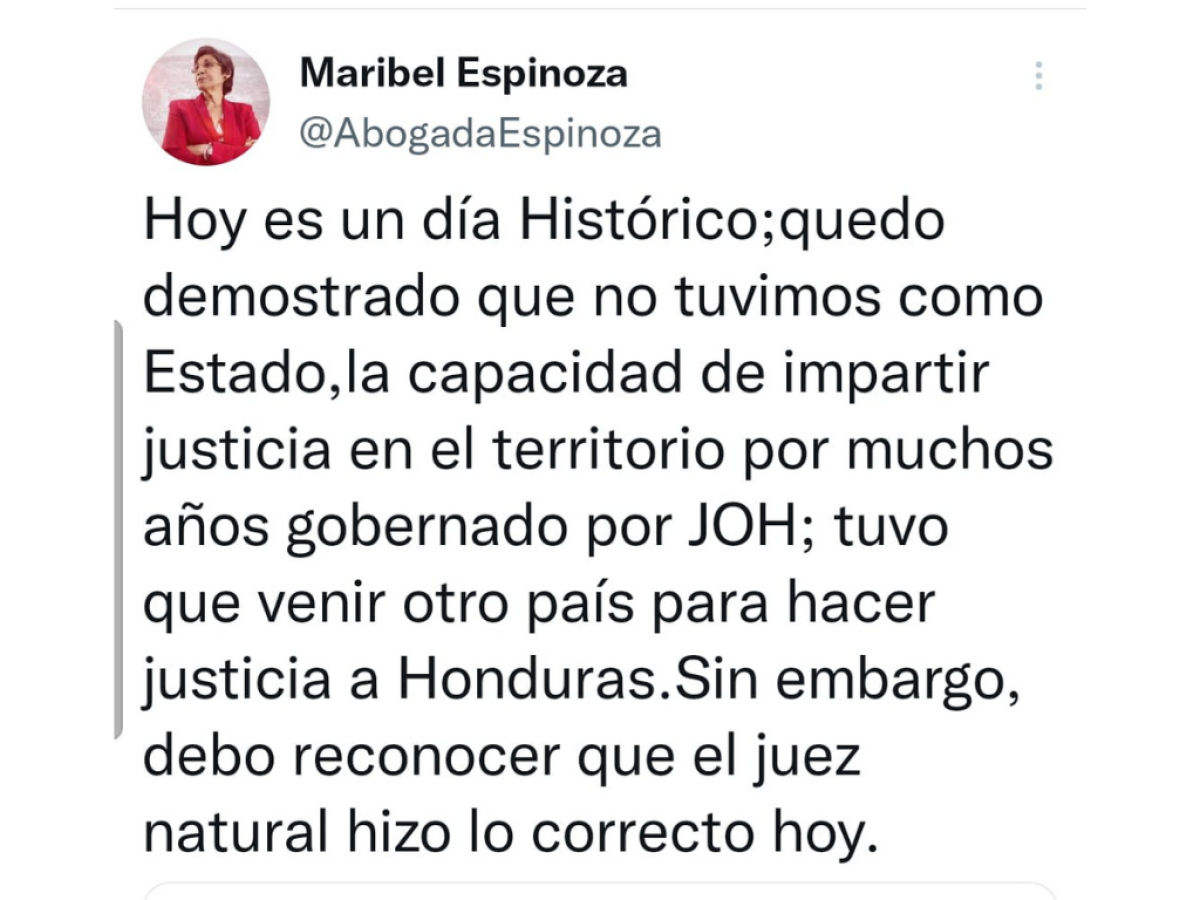 Maribel Espinoza: “Debo reconocer que el juez natural hizo lo correcto hoy”