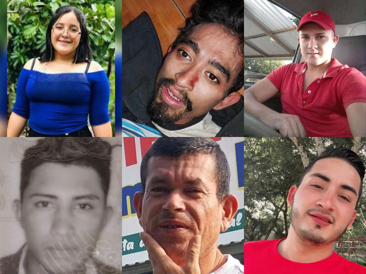 Estos son los rostros de seis de las víctimas: Keylin Guzmán (23), Delis Omar Zambrano (23), Josué Otoniel Arita (24), Carlos Javier Chacón (19), Óscar Omar Valle (45) y Óscar Abelardo Pérez (25)