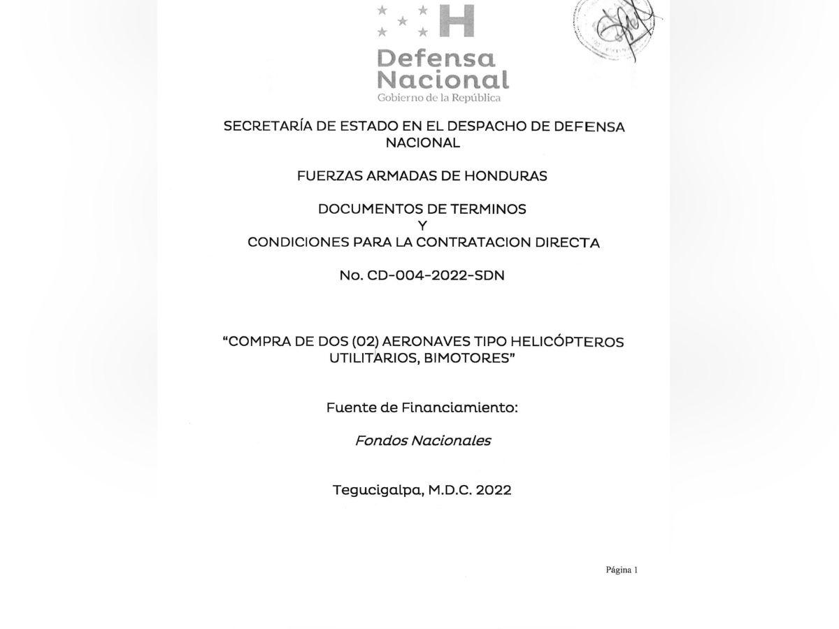 Los documentados proporcionados por la misma Secretaría de Defensa detallan las adquisiciones que ha hecho luego de que se le facultará para hacer compras directas de los dos helicópteros Bell-412. El gobierno de la República dio luz verde el año pasado para poder repotenciar la Fuerza Aérea Hondureña (FAH).