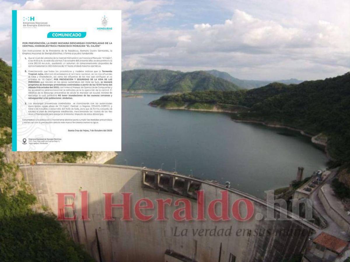 Anuncian descargas preventivas en la represa hidroeléctrica “El Cajón”