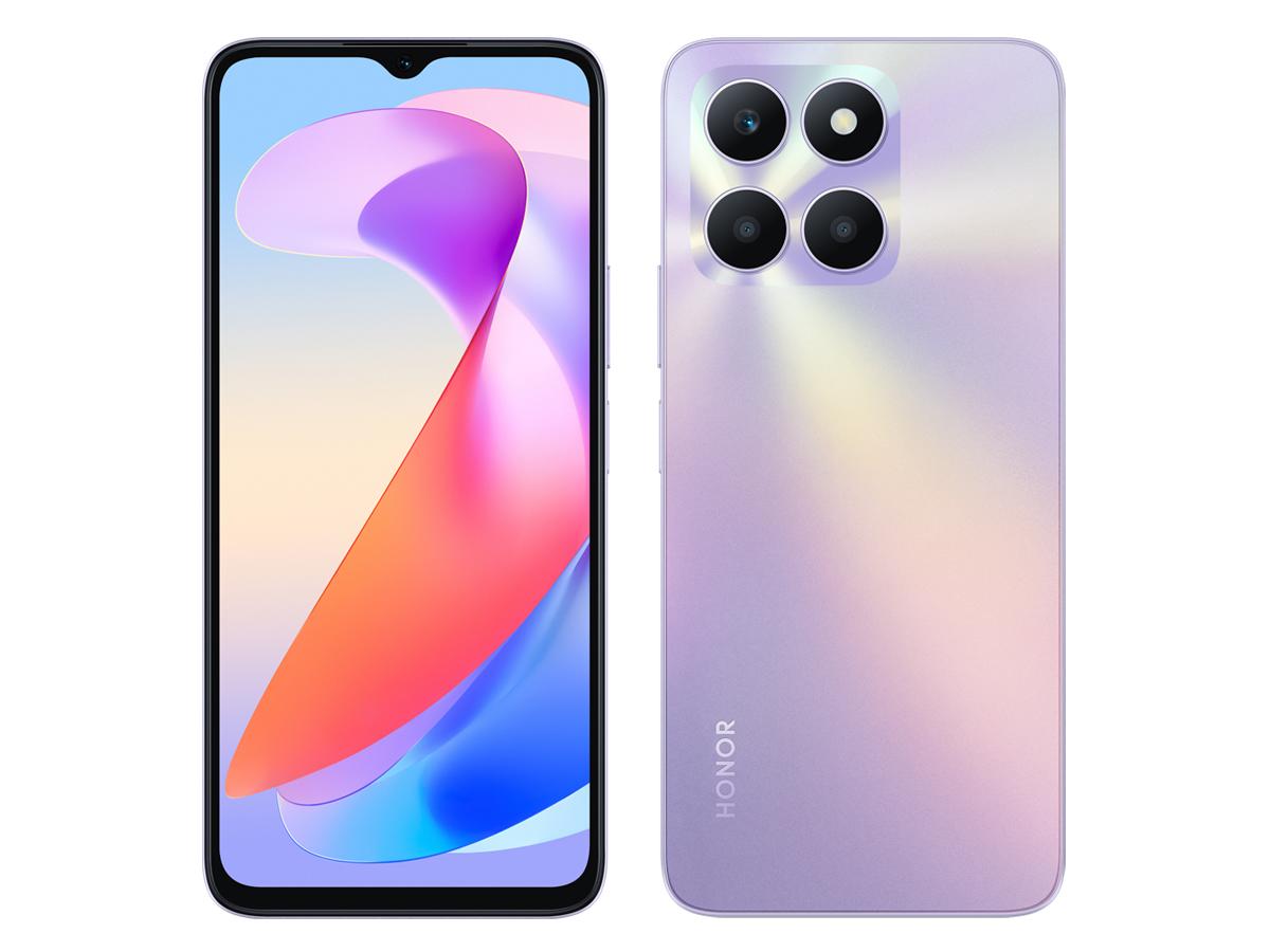 <i>HONOR X6a Plus cuenta con memoria RAM de 6GB, batería de 5200 mAh, triple cámara y una cámara frontal de 5 MP. Disponible en color morado.</i>