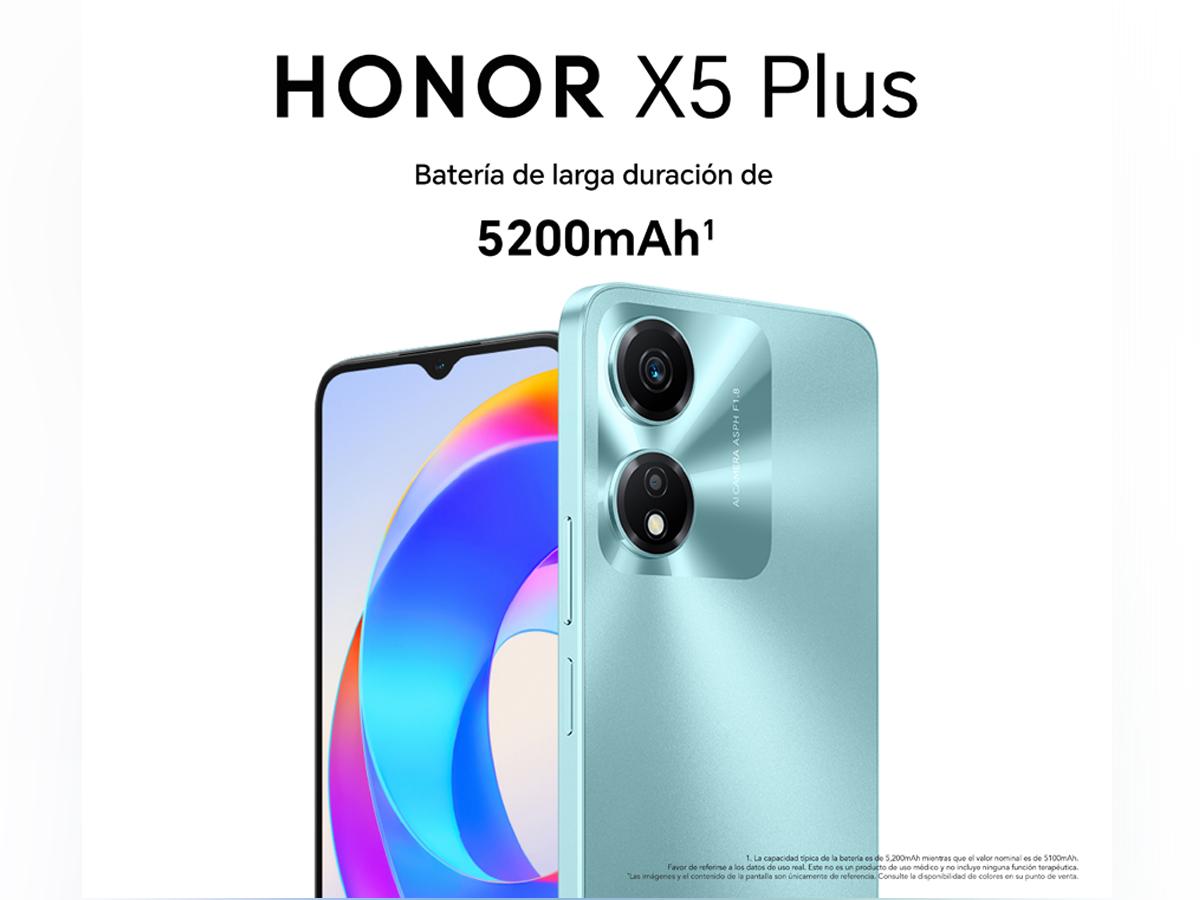 <i>HONOR X5 Plus cuenta con memoria RAM de 4GB, cámara trasera dual y cámara frontal 5 MP. Posee memoria interna de 64GB.</i>