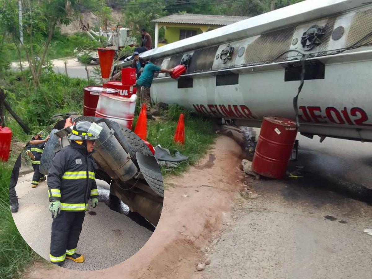 Volcamiento de cisterna cargada de combustible casi termina en tragedia en salida al sur de la capital