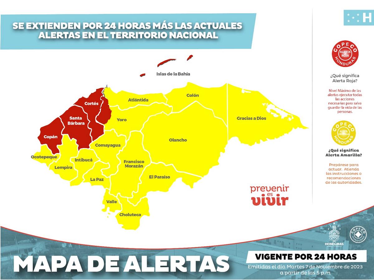 Extienden alerta roja y amarilla por 24 horas más en todo Honduras