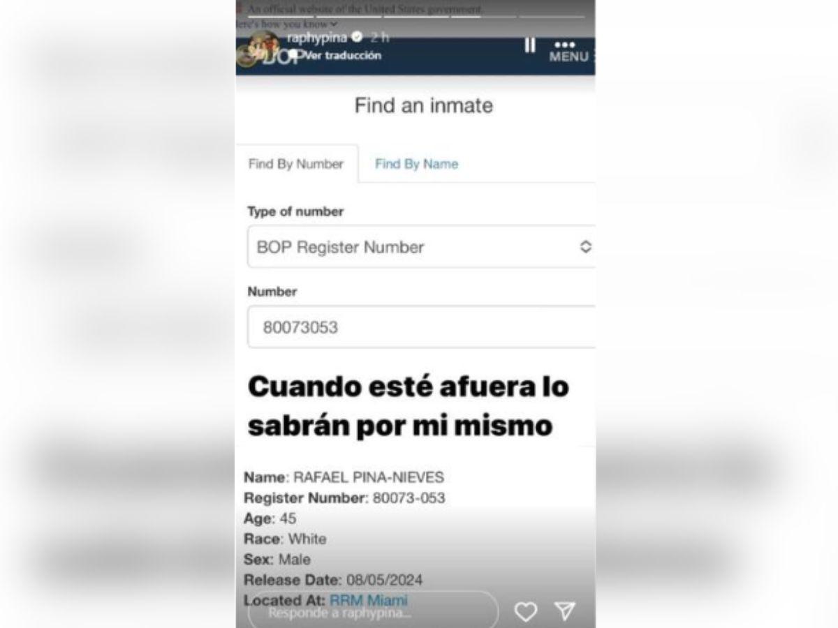 Esta captura de pantalla fue compartida por Raphy Pina en su cuenta de Instagram.