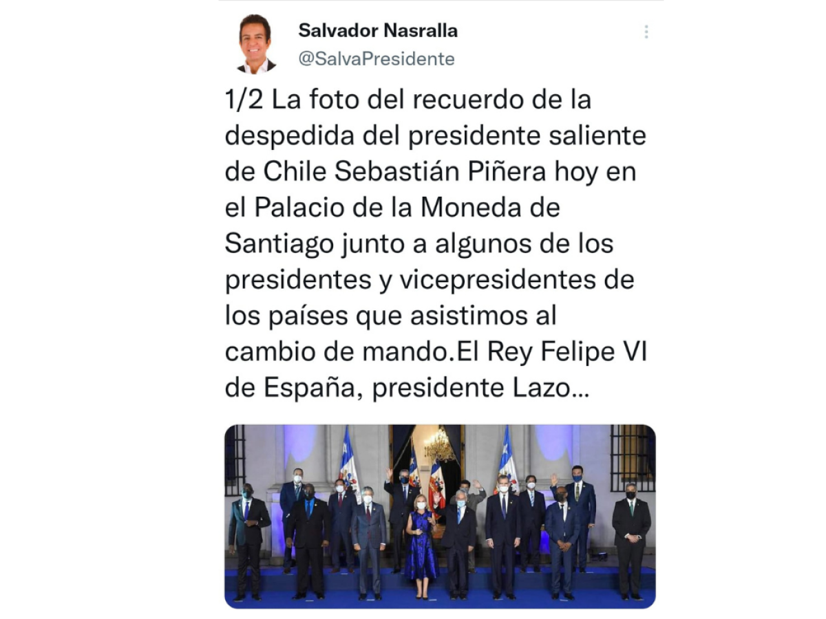 Salvador Nasralla asiste a toma de posesión de Gabriel Boric en Chile