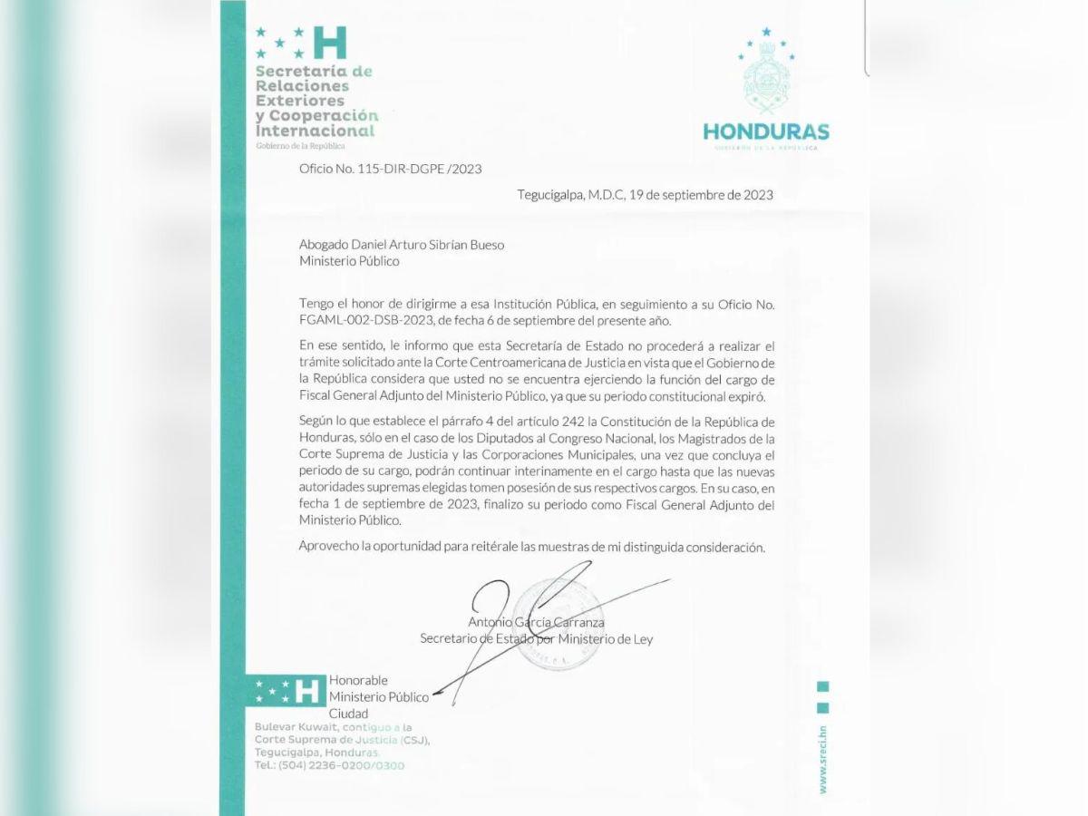 Documento emitido por Cancillería.