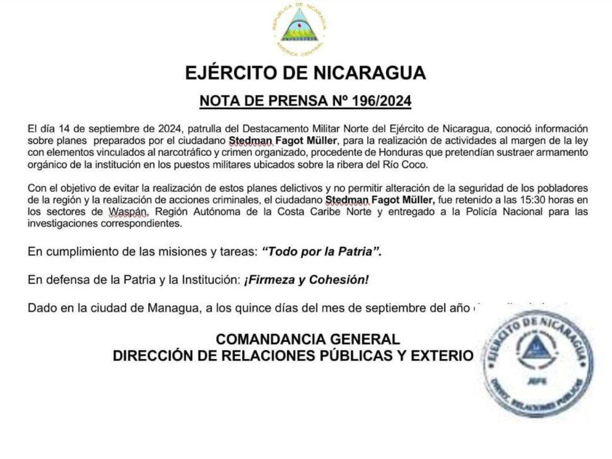 Nicaragua detiene asesor de Daniel Ortega por supuestos nexos con narcos hondureños