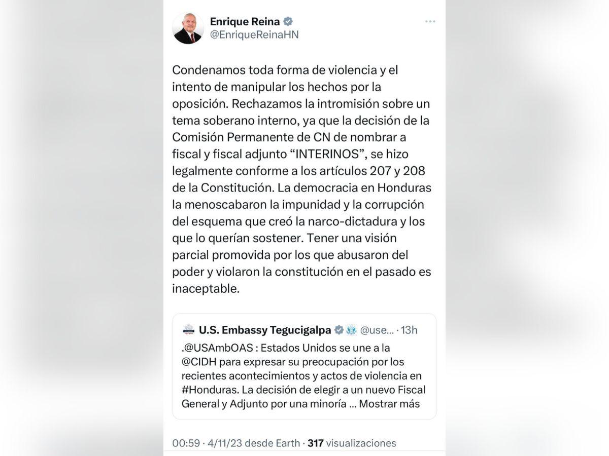 Este fue el mensaje que publicó el canciller a las 12:59 de la madrugada de este sábado.