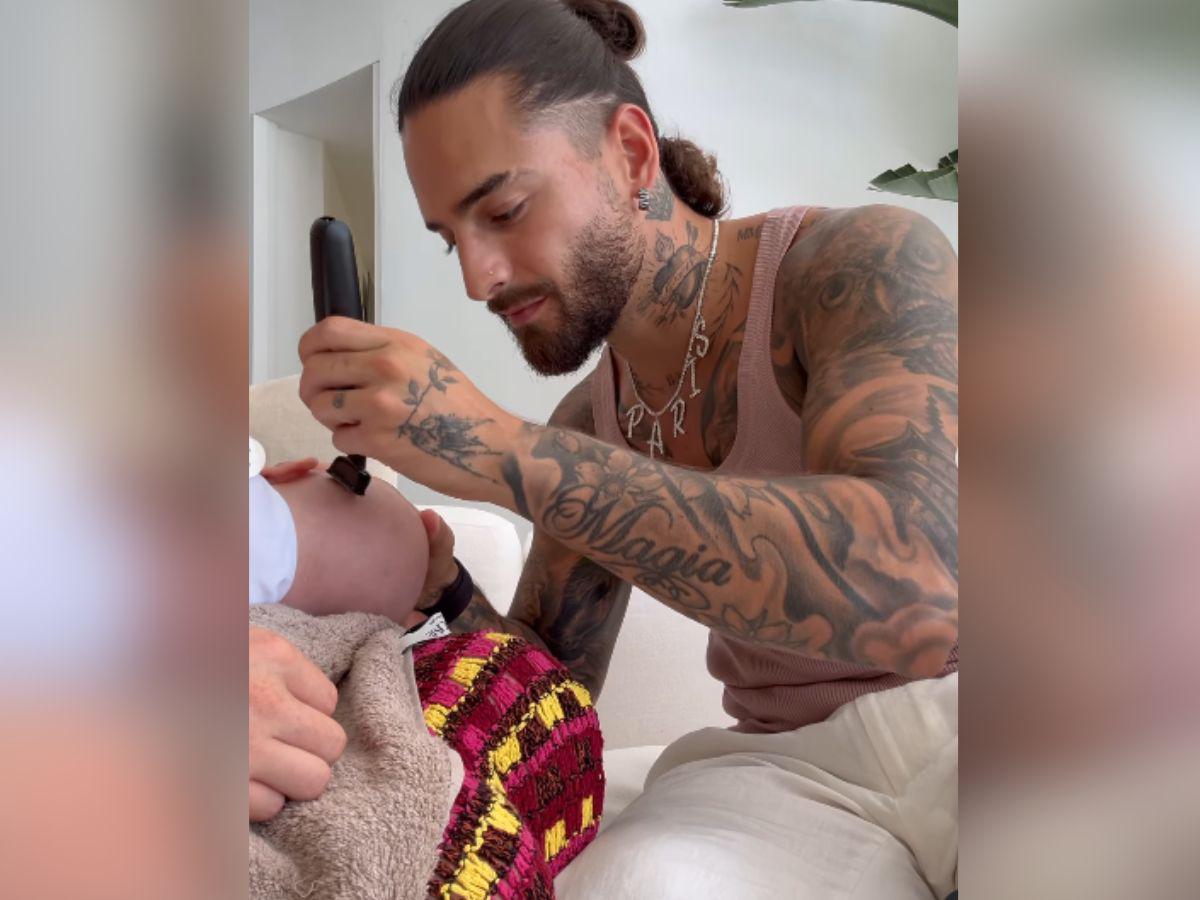 Esta imagen de Maluma cortando el cabello de su hija causó controversia.