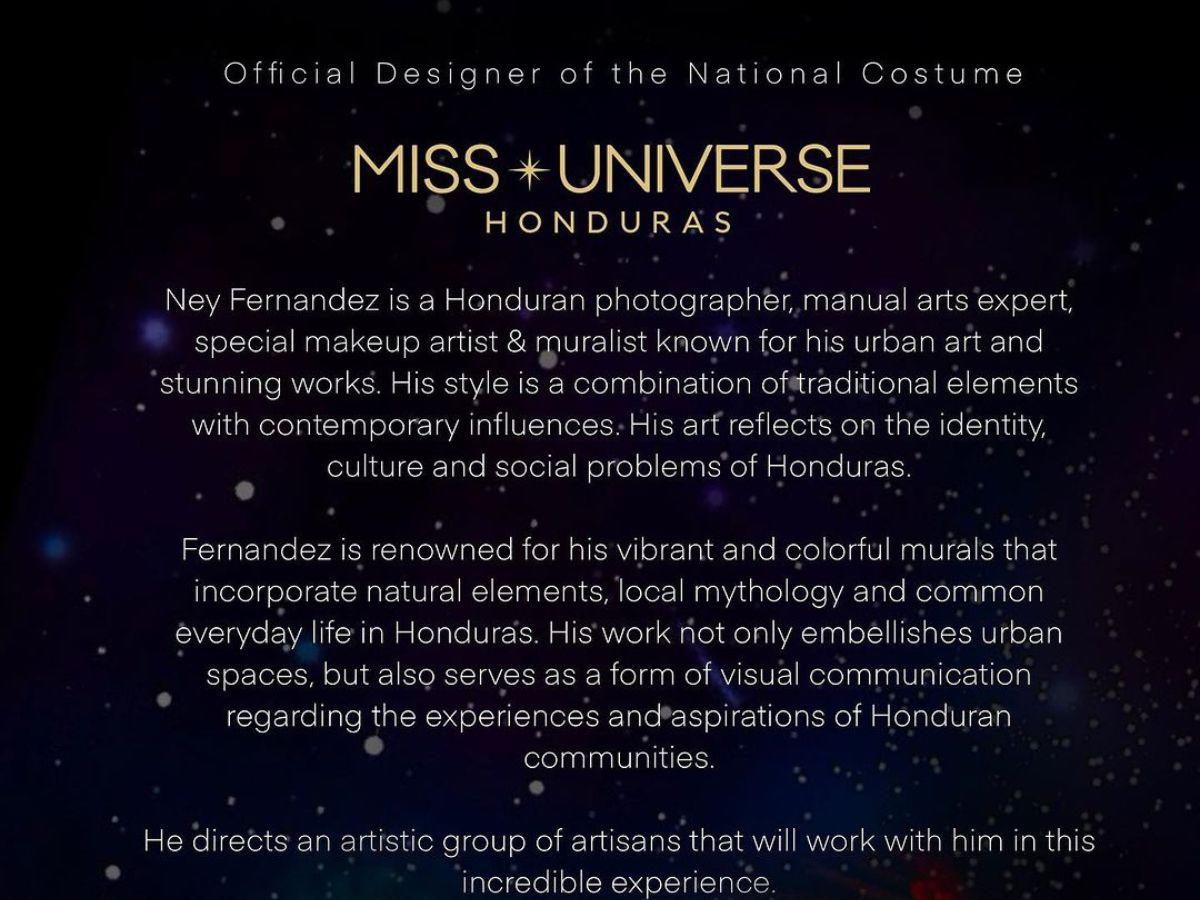 ¿Quién diseña el traje típico de Miss Honduras Universo 2024?